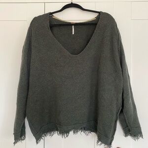 Free People Irresistible Fringe V-Neck Sweater Green Size L